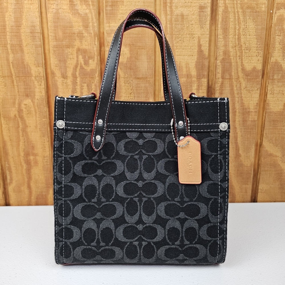 COACH Bag Field Tote 22 Signature Denim Black CG091 Handbag -No Crossbody Strap
